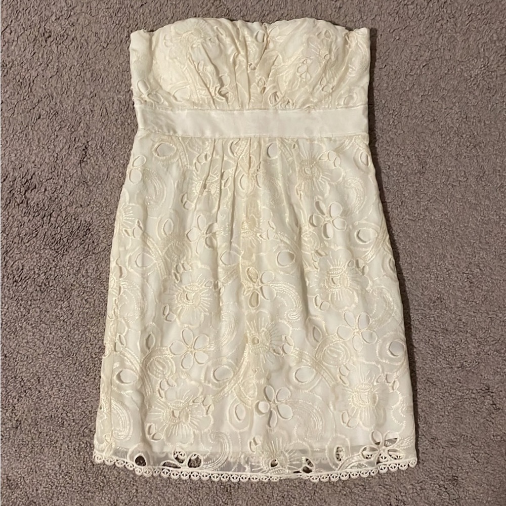 NWT Rampage Crochet Floral Embroidery Ivory Short Strapless Sweetheart Dress Sm